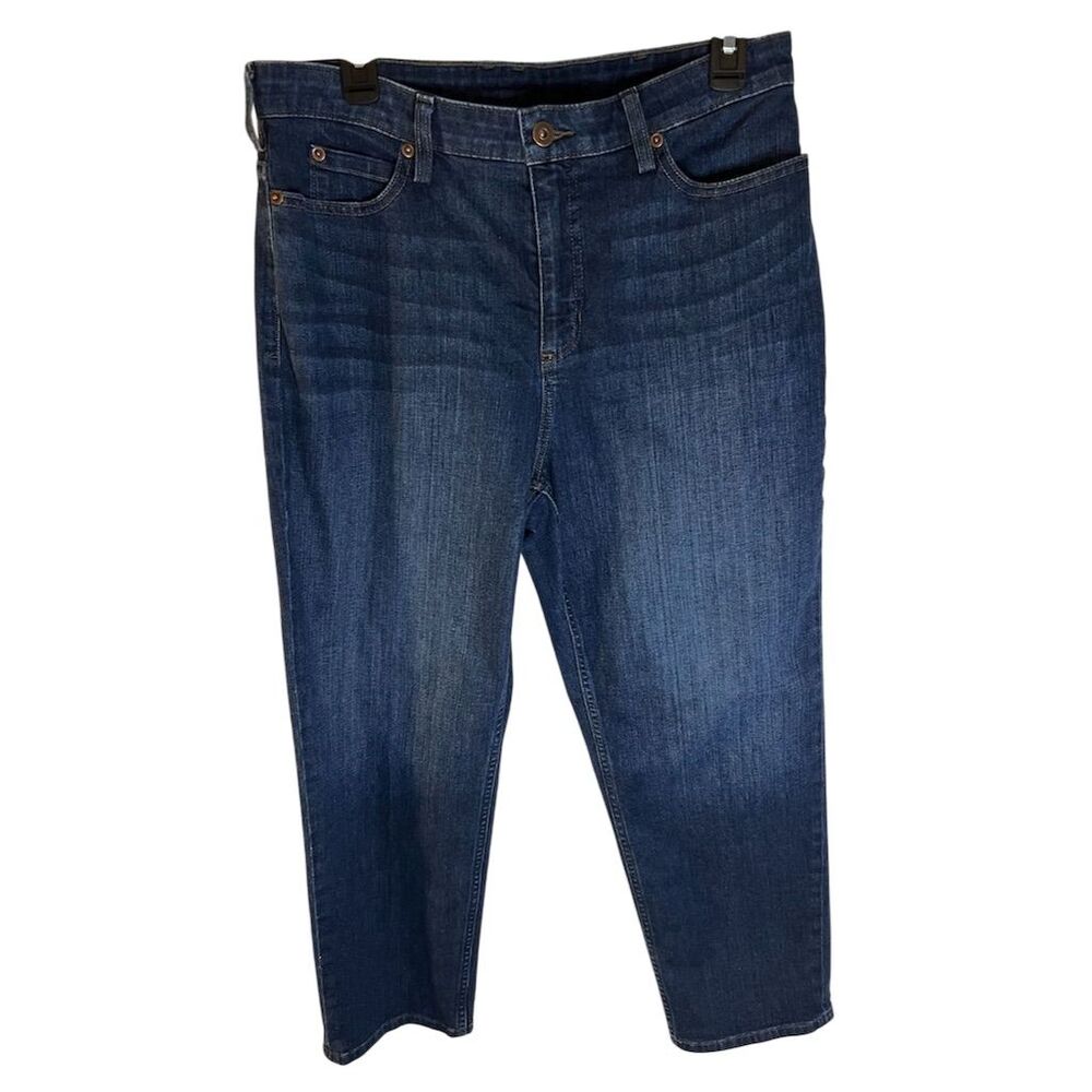 Duluth Women's High Rise Tapered Jeans Size 12 Blue Dark Wash Stretch - …